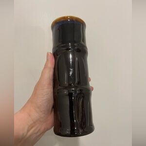 Vintage Brown blue drip glaze Ceramic Libbey 7.5 Inch Tall Bamboo Retro Vase